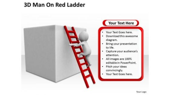 Successful Business People 3d Man On Red Ladder PowerPoint Templates