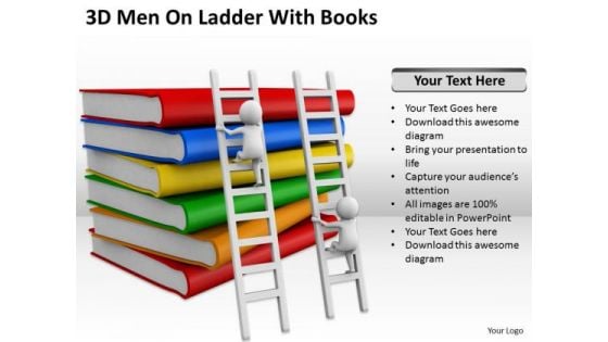 Successful Business People 3d Men On Ladder With Books PowerPoint Templates