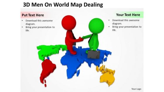 Successful Business People 3d Men On World Map Dealing PowerPoint Templates