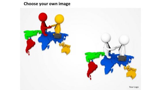 Successful Business People 3d Men On World Map Dealing PowerPoint Templates