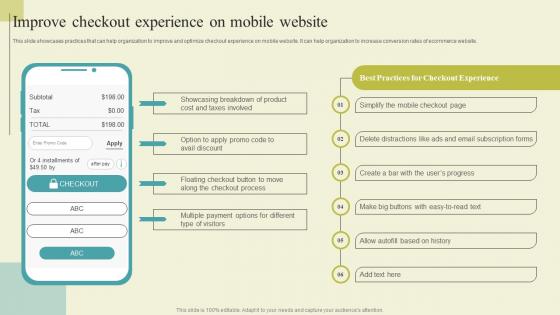 Successful Guide For Ecommerce Promotion Improve Checkout Experience On Mobile Elements Pdf