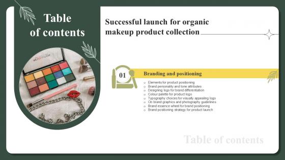 Successful Launch For Organic Makeup Product Collection Table Of Contents Ppt Example Successful Launch For Organic Makeup Product Collection Table Of Contents Ppt Example