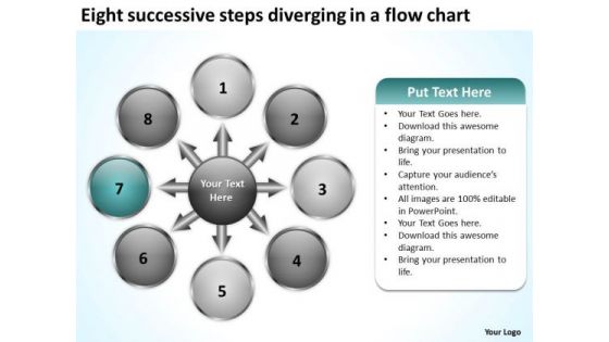 Successive Steps Diverging A Flow Chart Circular Spoke Diagram PowerPoint Templates