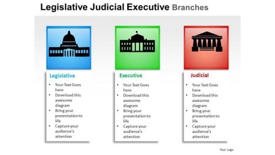 Supreme Legislative Judicial Executive Branches PowerPoint Slides And Ppt Template Diagrams