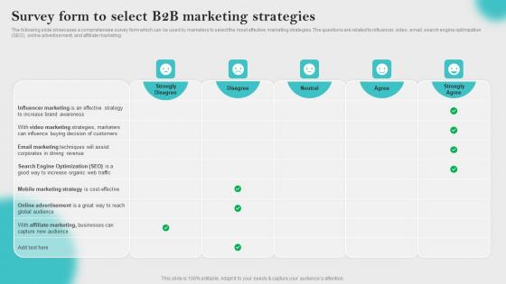 Survey Form To Select B2B Innovative Business Promotion Ideas Icons Pdf