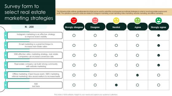 Survey Form To Select Real Estate Marketing Strategies Strategic Real Estate Elements Pdf