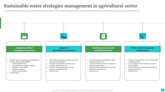 Sustainable Water Strategies Management In Agricultural Sector Background Pdf