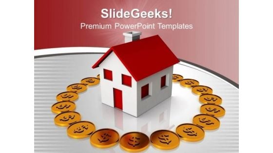 Sweet Home Surrounded By Dollar Coins Insurance PowerPoint Templates Ppt Backgrounds For Slides 0113