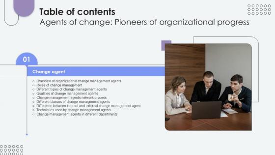Table Of Content Agents Of Change Pioneers Of Organizational Progress PPT Slide CM SS V