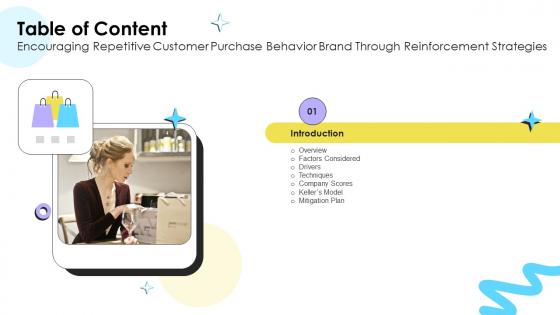 Table Of Content For Encouraging Repetitive Customer Purchase Behavior Brand Through Reinforcement Strategies Table Of Content For Encouraging Repetitive Customer Purchase Behavior Brand Through Reinforcement Strategies