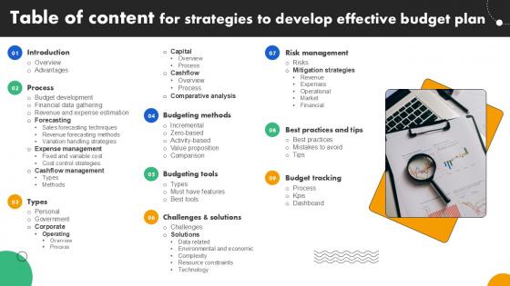 Table Of Content For Strategies To Develop Effective Budget Plan Ppt Presentation Fin SS V