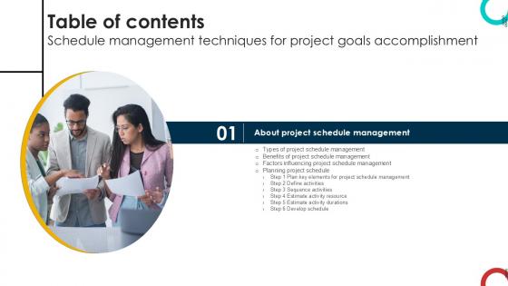 Table Of Content Schedule Management Techniques For Project Goals PPT Example