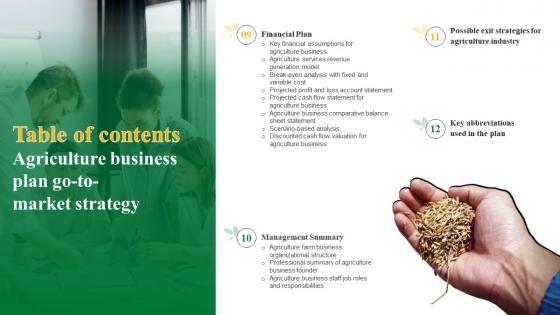Table Of Contents Agriculture Business Plan Go To Market Strategy Inspiration Pdf