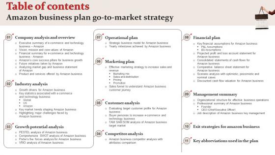 Table Of Contents Amazon Business Plan Go To Market Strategy Professional Pdf