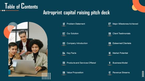 Table Of Contents Astroprint Capital Raising Pitch Deck Summary Pdf