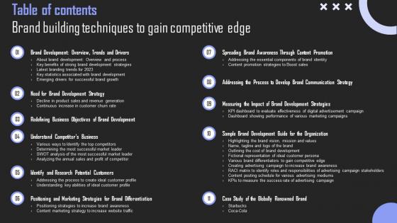 Table Of Contents Brand Building Techniques To Gain Competitive Edge Topics Pdf