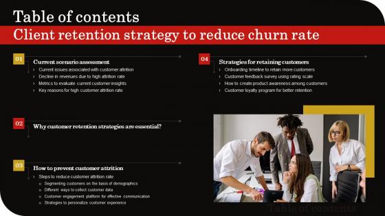 Table Of Contents Client Retention Strategy To Reduce Churn Rate Portrait Pdf