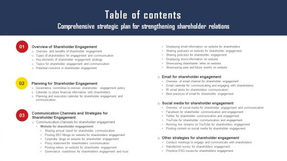 Table Of Contents Comprehensive Strategic Plan For Strengthening Shareholder Relations Designs Pdf