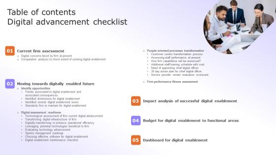 Table Of Contents Digital Advancement Checklist Formats Pdf