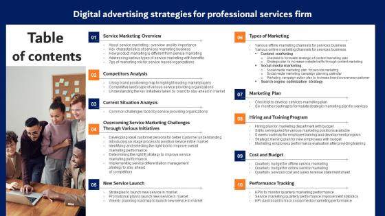 Table Of Contents Digital Advertising Strategies For Professional Services Firm Ideas Pdf