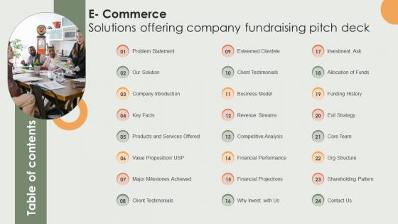 Table Of Contents E Commerce Solutions Offering Company Fundraising Pitch Deck