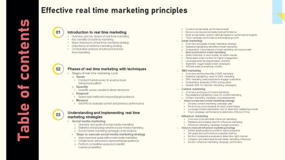 Table Of Contents Effective Real Time Marketing Principles Themes Pdf