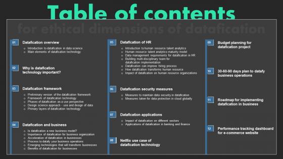 Table Of Contents Ethical Dimensions Of Datafication Information Pdf
