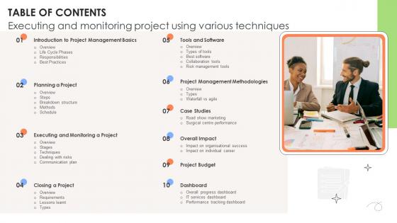 Table Of Contents Executing And Monitoring Project Using Various Techniques PM SS V