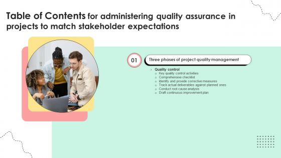 Table Of Contents For Administering Quality Assurance In Projects To Match Stakeholder Expectations PM SS V