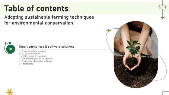 Table Of Contents For Adopting Sustainable Farming Techniques For Environmental Conservation
