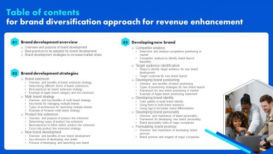 Table Of Contents For Brand Diversification Approachfor Revenue Enhancement Inspiration Pdf