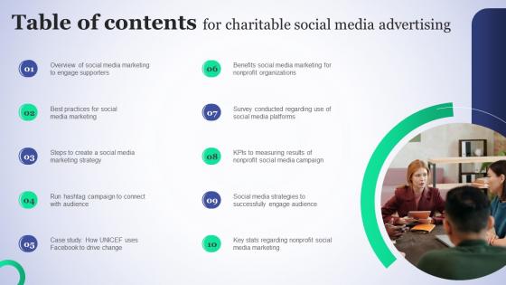 Table Of Contents For Charitable Charitable Social Media Advertising Introduction Pdf