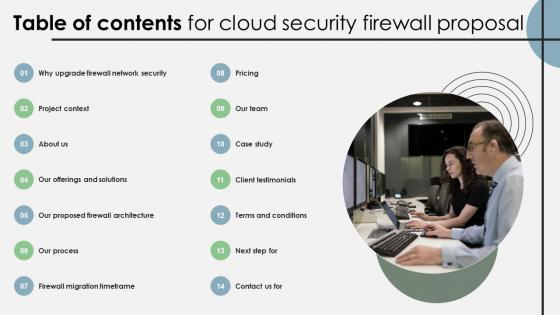 Table Of Contents For Cloud Security Firewall Proposal Table Of Contents For Cloud Security Firewall Proposal