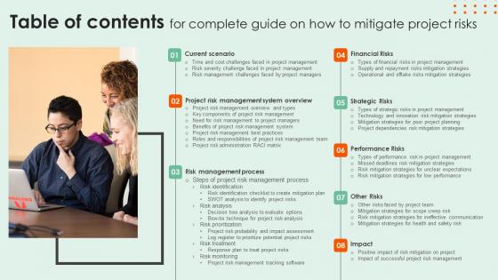 Table Of Contents For Complete Guide On How To Mitigate Project Risks Ideas Pdf