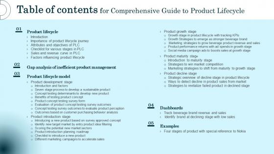 Table Of Contents For Comprehensive Guide To Product Lifecycle Graphics Pdf