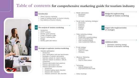 Table Of Contents For Comprehensive Marketing Guide For Tourism Industry Brochure Pdf