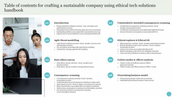 Table Of Contents For Crafting A Sustainable Company Using Ethical Tech Solutions Handbook Template Pdf