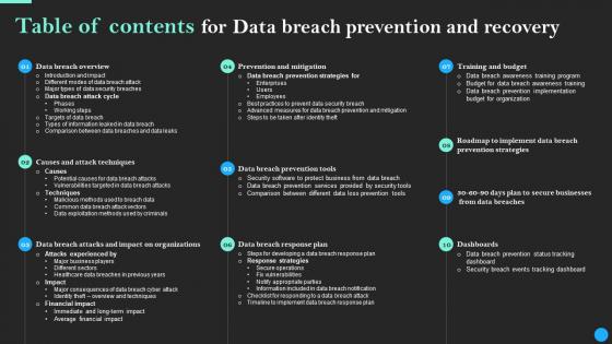 Table Of Contents For Data Breach Prevention And Recovery Brochure Pdf