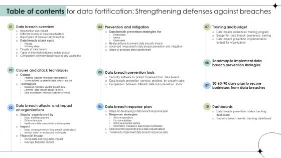 Table Of Contents For Data Fortification Strengthening Defenses Against Breaches Table Of Contents For Data Fortification Strengthening Defenses Against Breaches