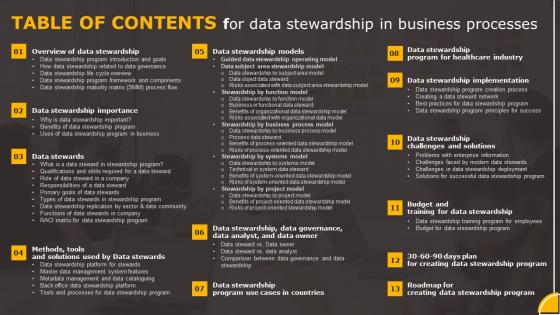 Table Of Contents For Data Stewardship In Business Processes Information Pdf