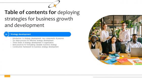 Table Of Contents For Deploying Strategies For Business Growth And Development Strategy SS V