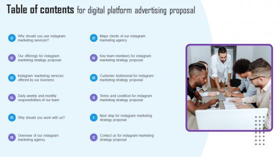 Table Of Contents For Digital Platform Advertising Proposal Mockup Pdf