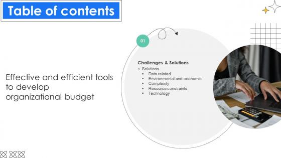Table Of Contents For Effective And Efficient Tools To Develop Organizational Budget Fin SS V