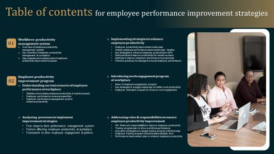 Table Of Contents For Employee Performance Improvement Strategies Graphics Pdf