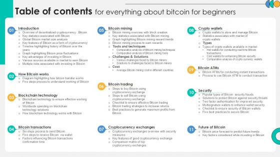 Table Of Contents For Everything About Bitcoin For Beginners PPT PowerPoint Fin SS V