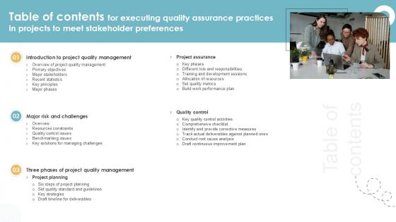 Table Of Contents For Executing Quality Assurance Ppt Example PM SS V