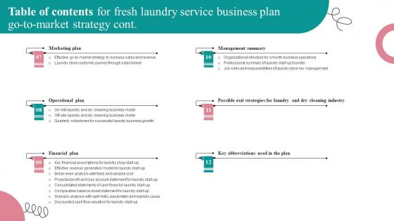 Table Of Contents For Fresh Laundry Service Business Plan Go To Market Strategy Template Pdf