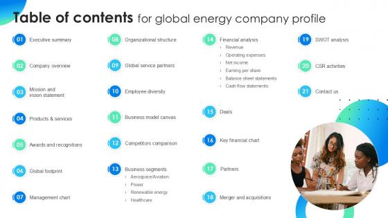 Table Of Contents For Global Energy Company Profile PPT Sample CP SS V Table Of Contents For Global Energy Company Profile PPT Sample CP SS V
