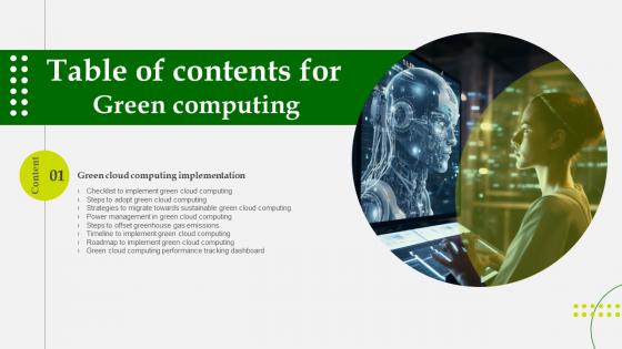 Table Of Contents For Green Computing Ppt Powerpoint Information