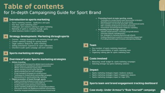 Table Of Contents For In Depth Campaigning Guide For Sport Brand Infographics PDF Table Of Contents For In Depth Campaigning Guide For Sport Brand Infographics PDF